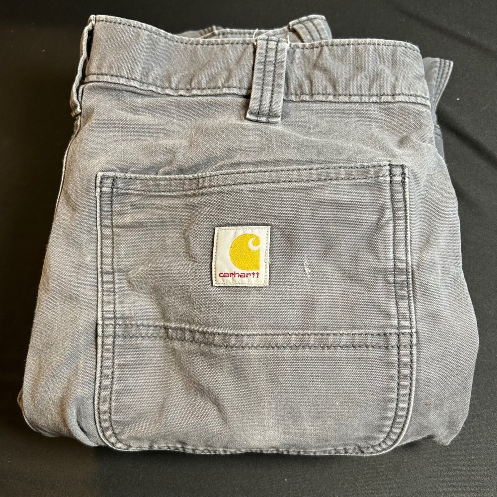 carhartt relaxed fit 34 x 32 double knee canvas cargo carpenter work pants gray